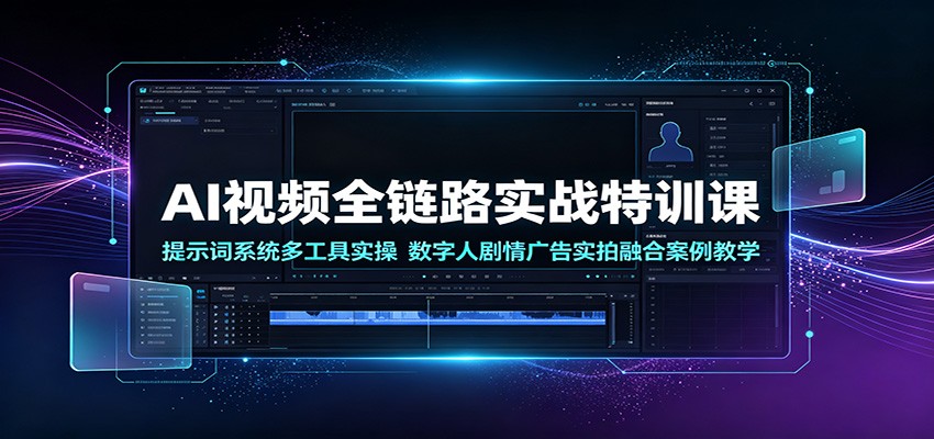AI视频全链路实战特训课：提示词系统多工具实操，数字人剧情广告实拍融合案例教学-钱途社