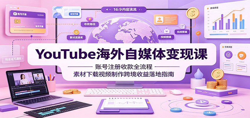 YouTube海外自媒体变现课：账号注册收款全流程，素材下载视频制作跨境收益落地指南-钱途社