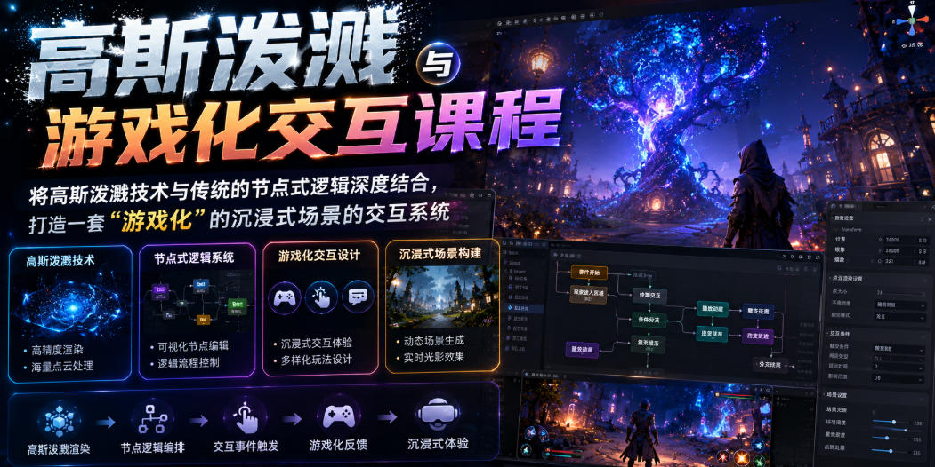 高斯泼溅与游戏化交互课程，将高斯泼溅技术与传统的节点式逻辑深度结合，打造一套“游戏化”的沉浸式场景的交互系统-钱途社