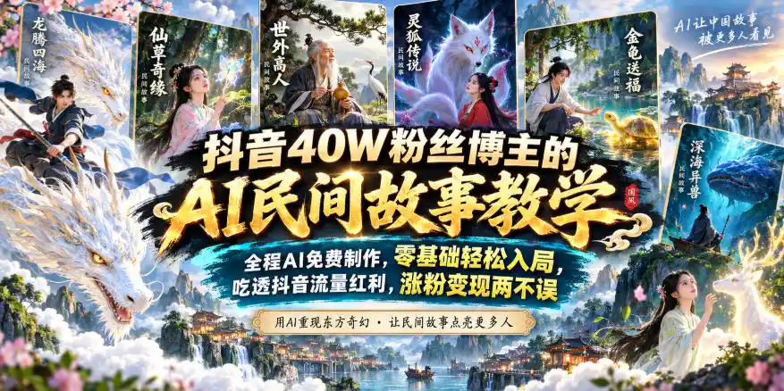 抖音40W粉丝博主的AI民间故事教学，全程AI免费制作，零基础轻松入局，吃透抖音流量红利，涨粉变现两不误-钱途社