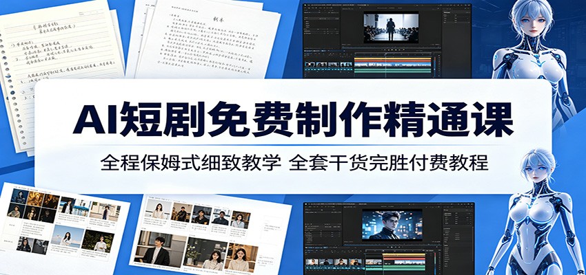 AI短剧免费制作精通课:全程保姆式细致教学,全套干货完胜付费教程-钱途社