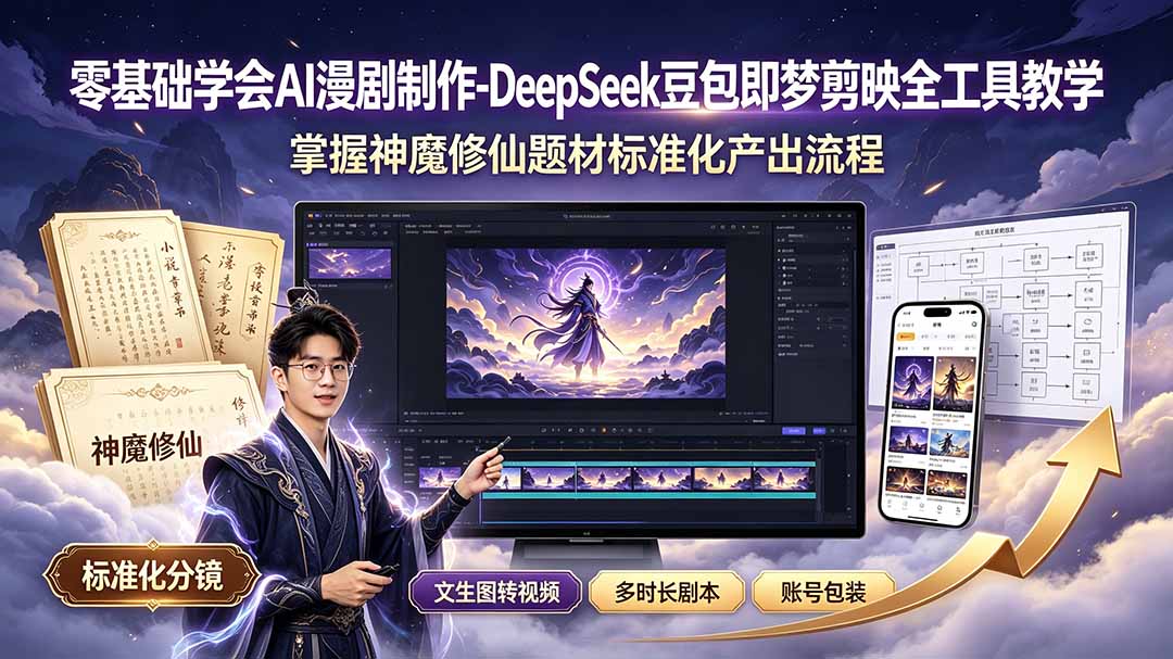 零基础学会AI漫剧制作-DeepSeek豆包即梦剪映全工具教学，掌握神魔修仙题材标准化产出流程-钱途社