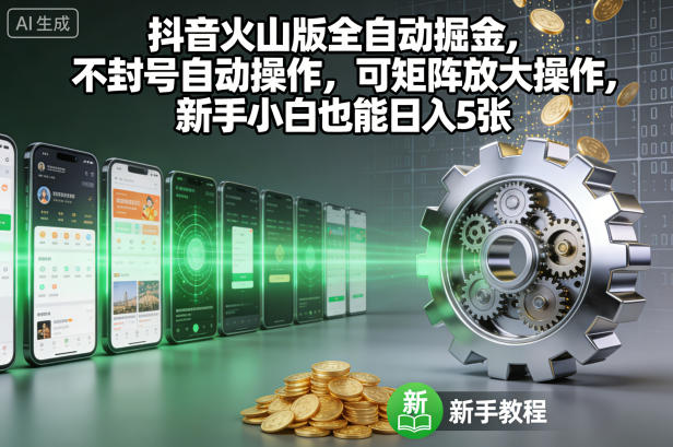 抖音火山版全自动掘金，不封号自动操作，可矩阵放大操作，新手小白也能日入5张【揭秘】-钱途社