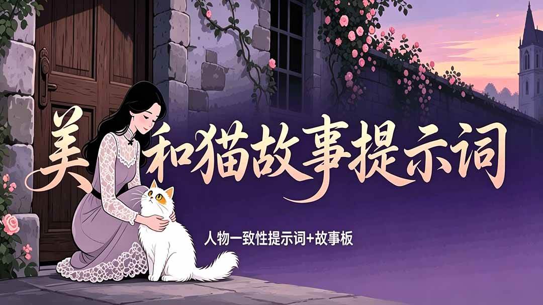 （18909期）美女和猫故事提示词，人物一致性提示词+故事板-钱途社