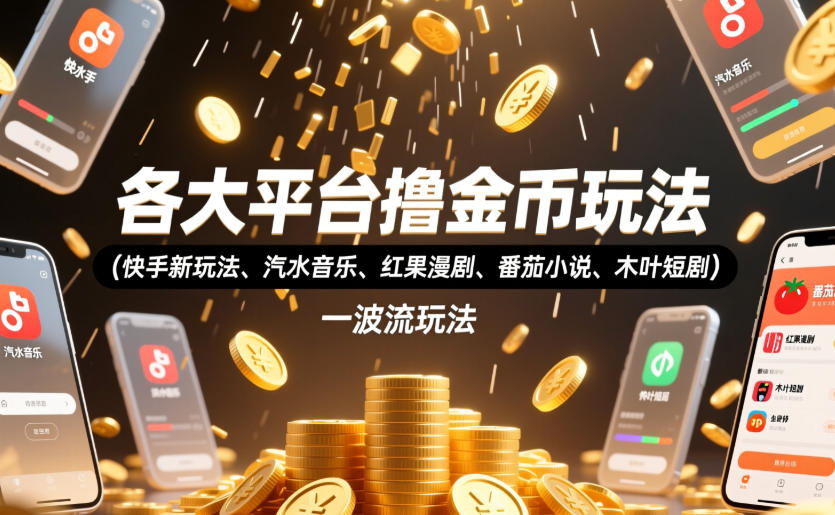 各大平台撸金币玩法(快手新玩法、汽水音乐、红果漫剧、番茄小说、木叶短剧)，一波流玩法(收费398元的教程)-钱途社