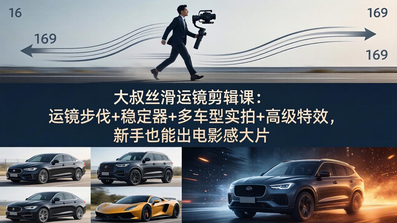 大叔丝滑运镜剪辑课：运镜步伐+稳定器+多车型实拍+高级特效，新手也能出电影感大片-钱途社