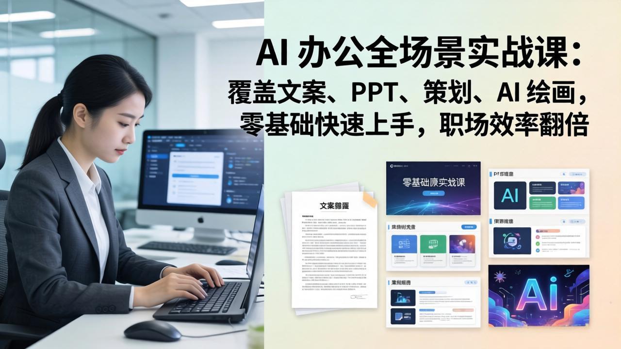 AI 办公全场景实战课：覆盖文案、PPT、策划、AI 绘画，零基础快速上手，职场效率翻倍-钱途社
