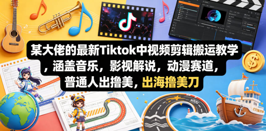某大佬的最新Tiktok中视频剪辑搬运教学，涵盖音乐，影视解说，动漫赛道，普通人出海撸美刀-钱途社