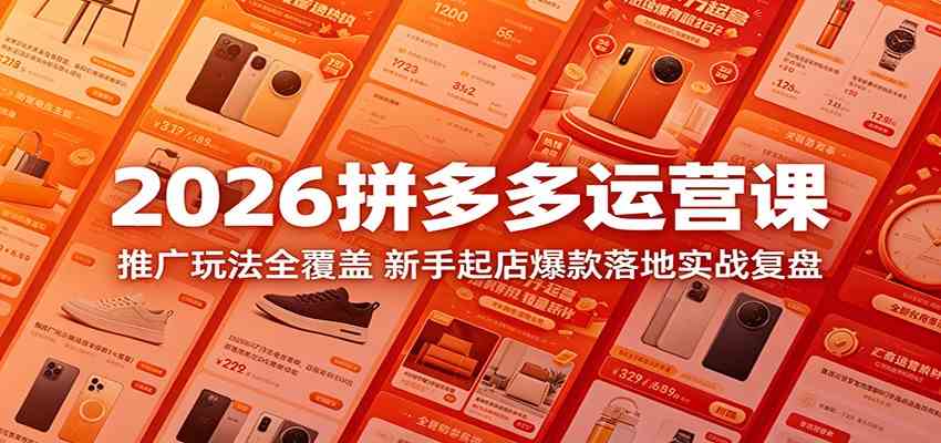 2026拼多多运营课：推广玩法全覆盖，新手起店爆款落地实战复盘-钱途社