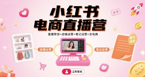 小红书电商直播营,直播带货+店铺运营+笔记运营=全电商-钱途社