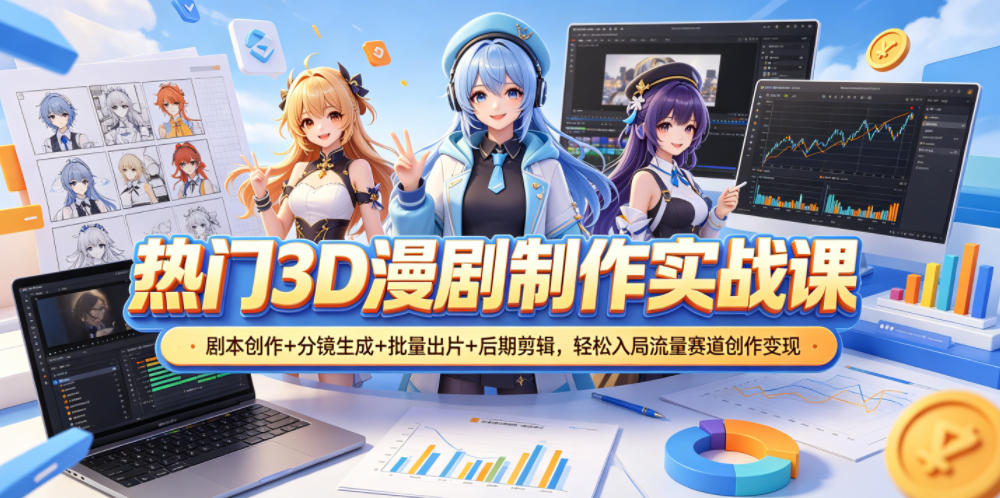 热门3D漫剧制作实战课，剧本创作+分镜生成+批量出片+后期剪辑，轻松入局流量赛道创作变现-钱途社