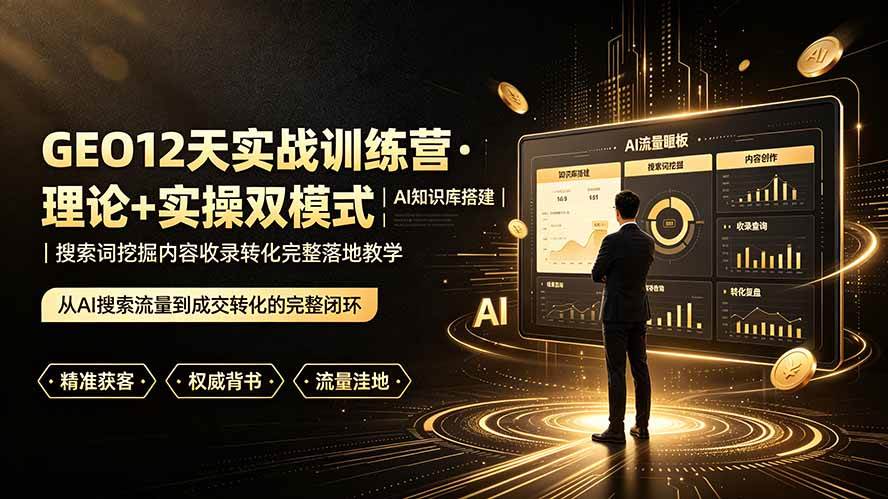（19277期）GEO12天实战训练营·理论+实操双模式｜AI知识库搭建｜搜索词挖掘内容收录转化完整落地教学-钱途社