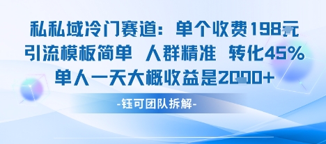 私域冷门赛道单个收费198米引流模板简单人群精准 45%的转化率单人一天大概收益多张-钱途社