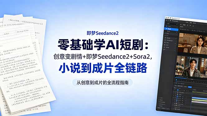 零基础学AI短剧：创意变剧情+即梦Seedance2+Sora2，小说到成片全链路-钱途社