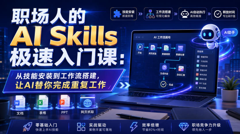 职场人的AI Skills极速入门课：从技能安装到工作流搭建，让AI替你完成重复工作-钱途社