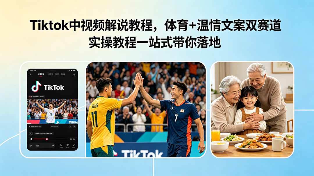 （18910期）Tiktok中视频解说教程，体育+温情文案双赛道实操教程一站式带你落地-钱途社