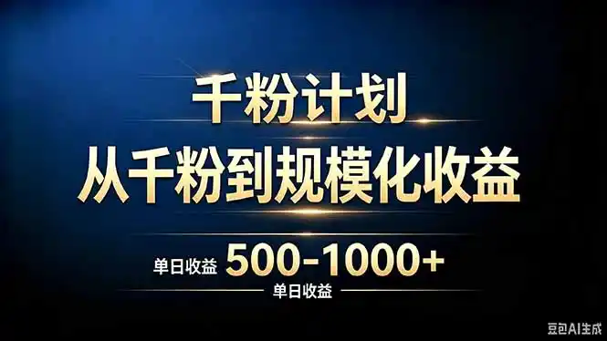 抖音千粉账号计划，从千粉到规模化收益 500-1000+单日收益-钱途社