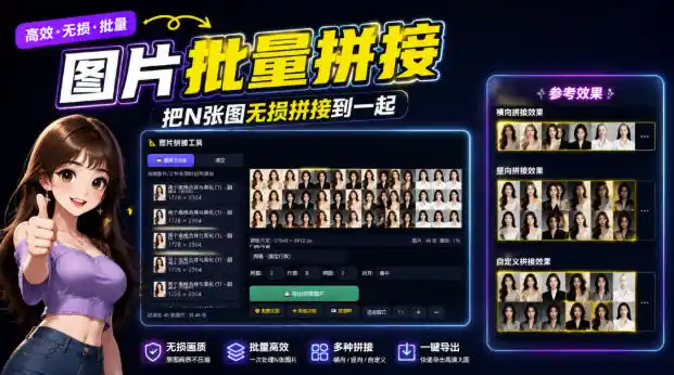 图片批量拼接，把N张图无损拼接到一起，支持横向、竖向、自定义等功能-钱途社