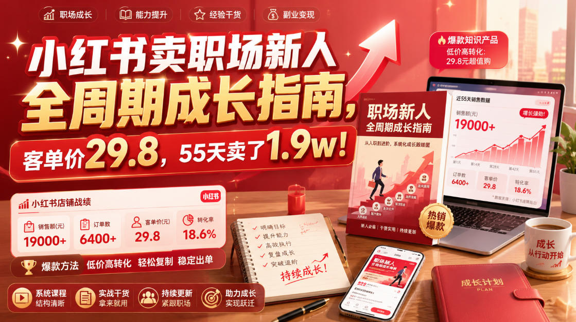 小红书卖职场新人全周期成长指南，客单价29.8，55天卖了1.9w！-钱途社