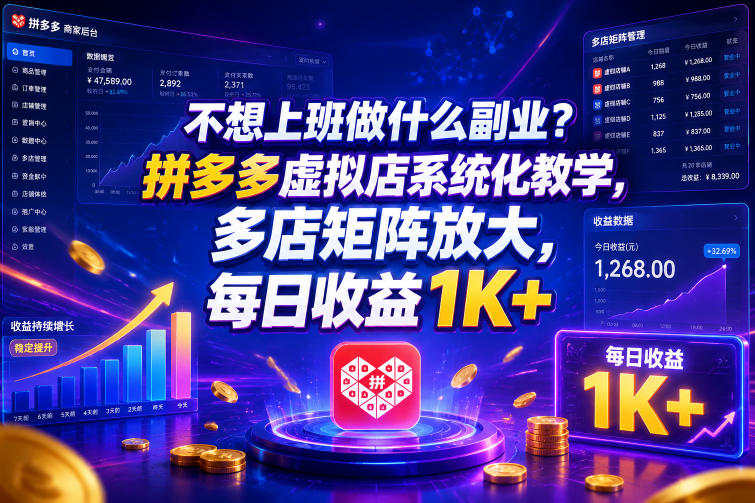 不想上班做什么副业？拼多多虚拟店系统化教学，多店矩阵放大，每日收益1K+【揭秘】-钱途社