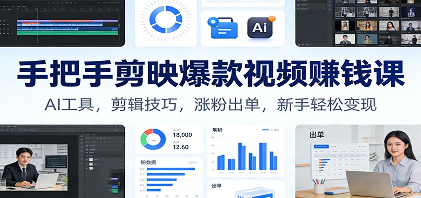 手把手剪映爆款视频赚钱课：AI工具，剪辑技巧，涨粉出单，新手轻松变现-钱途社