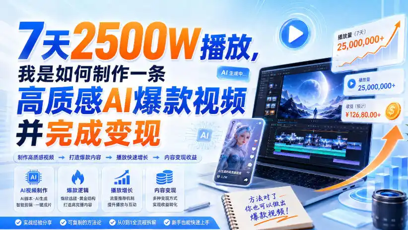 7天2500W播放，我是如何制作一条高质感AI爆款视频并完成变现-钱途社