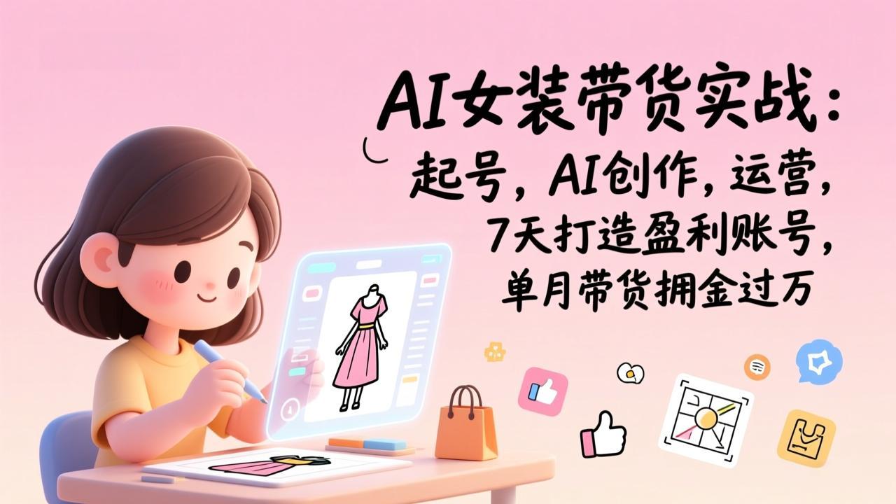 AI女装带货实战：起号，AI创作，运营，7天打造盈利账号，单月带货佣金过万-钱途社