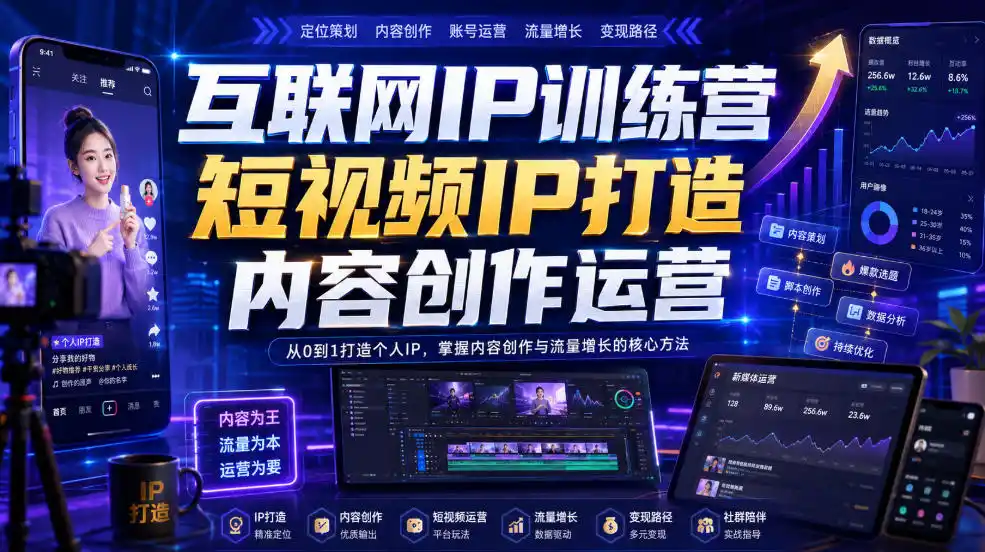 互联网IP训练营，短视频IP打造，内容创作运营-钱途社