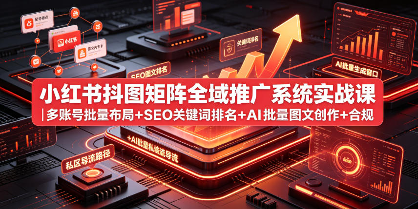 小红书抖图矩阵全域推广系统实战课｜多账号批量布局+SEO关键词排名+AI批量图文创作+合规私域导流完整落地教程-钱途社