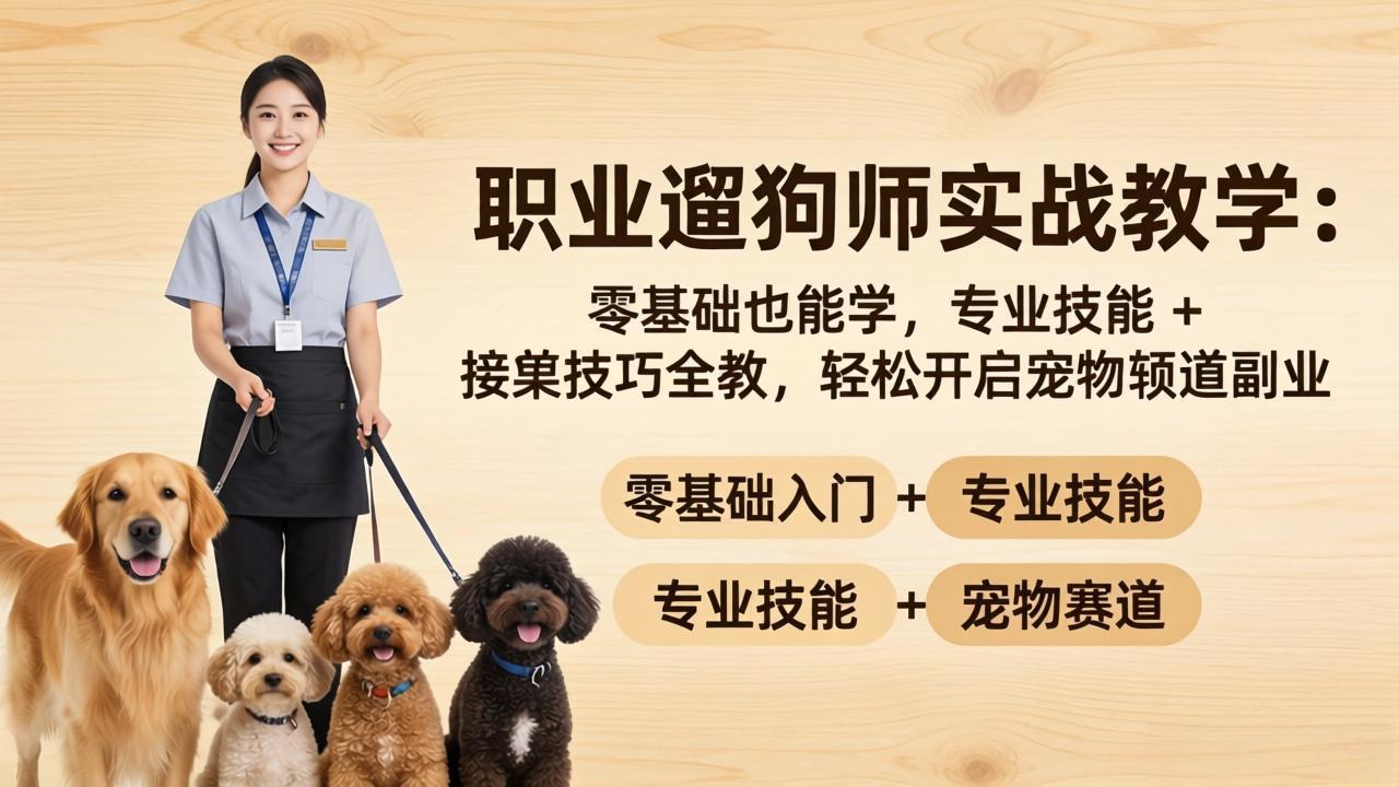 职业遛狗师实战教学：零基础也能学，专业技能 + 接单技巧全教，轻松开启宠物赛道副业-钱途社