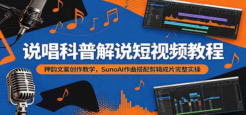 说唱科普解说短视频教程：押韵文案创作教学，SunoAI作曲搭配剪辑成片完整实操-钱途社