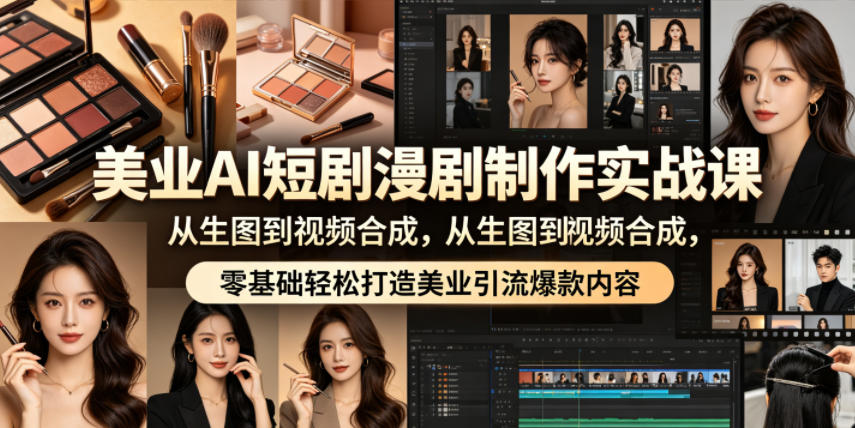 美业AI短剧漫剧制作实战课,从生图到视频合成,零基础轻松打造美业引流爆款内容-钱途社