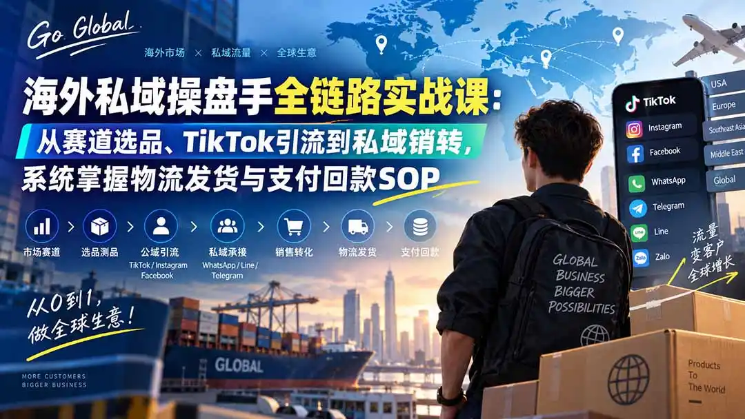 海外私域操盘手全链路实战课：从赛道选品、TikTok引流到私域销转，系统掌握物流发货与支付回款SOP-钱途社