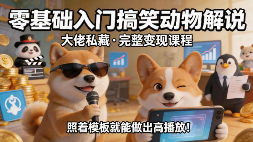 零基础入门搞笑动物解说，大佬私藏完整变现课程，照着模板就能做出高播放-钱途社