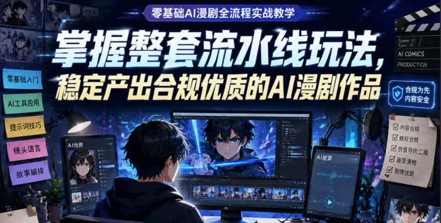 零基础AI漫剧全流程实战教学，掌握整套流水线玩法，稳定产出合规优质的AI漫剧作品-钱途社
