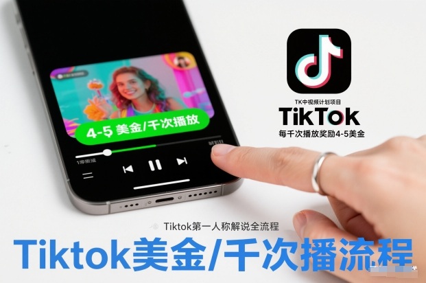 TK中视频计划项目，Tiktok第一人称解说流程，每干次播放奖励4-5美金-钱途社