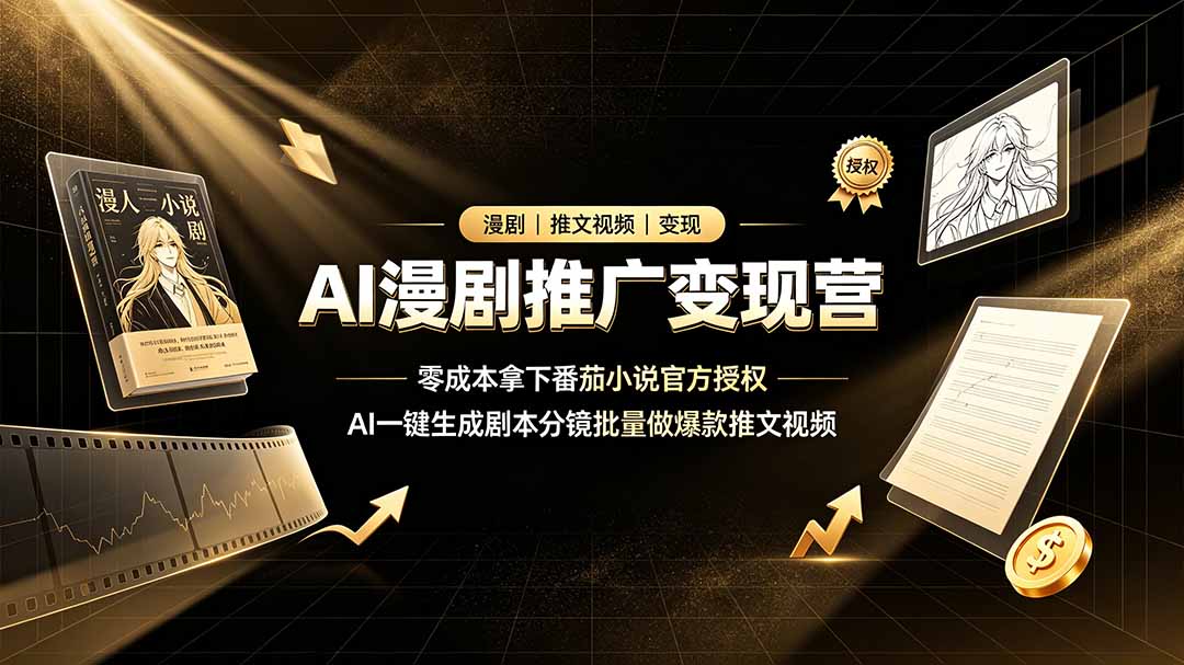 AI漫剧推广变现营，零成本拿下番茄小说官方授权，AI一键生成剧本分镜批量做爆款推文视频-钱途社