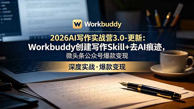 2026AI写作实战营3.0-更新：Workbuddy创建写作Skill+去AI痕迹，微头条公众号爆款变现-钱途社