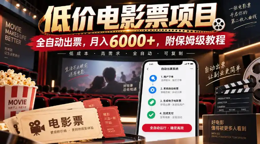 低价电影票项目，全自动出票，月入6000+，附保姆级教程【揭秘】-钱途社