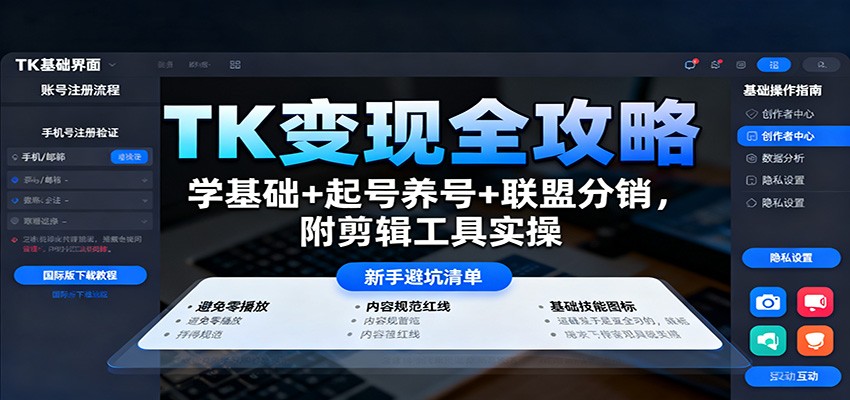 TK变现全攻略：学基础+起号养号+联盟分销，附剪辑工具实操-钱途社