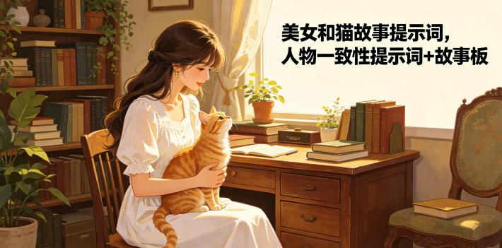 美女和猫故事提示词，人物一致性提示词+故事板-钱途社