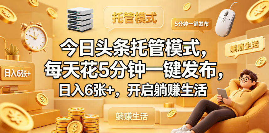 今日头条托管模式，每天花5分钟一键发布，日入6张+，开启躺賺生活【揭秘】-钱途社