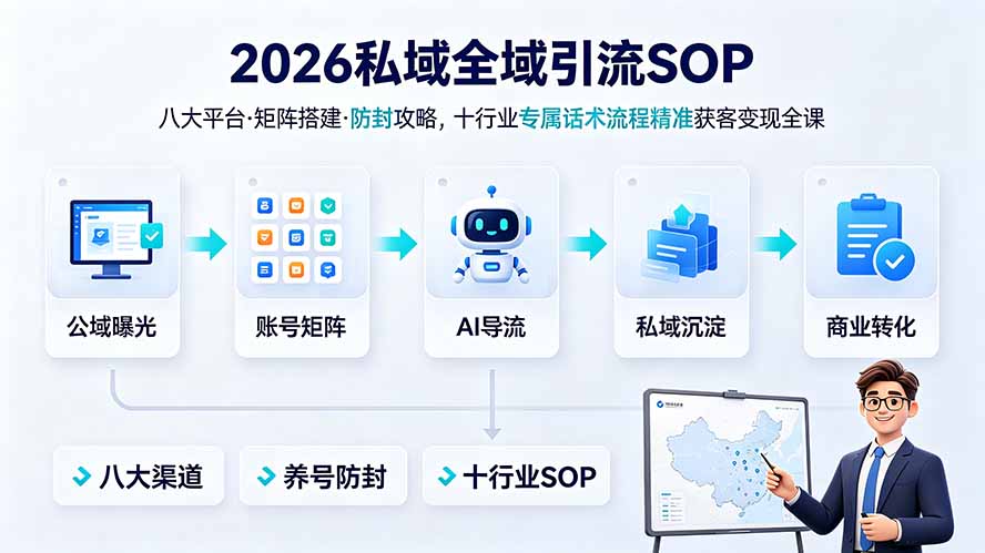 2026私域全域引流SOP｜八大平台·矩阵搭建·防封攻略，十行业专属话术流程精准获客变现全课-钱途社
