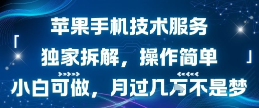 苹果手机技术服务，独家拆解，操作简单，小白可做，月过1W不是梦-钱途社