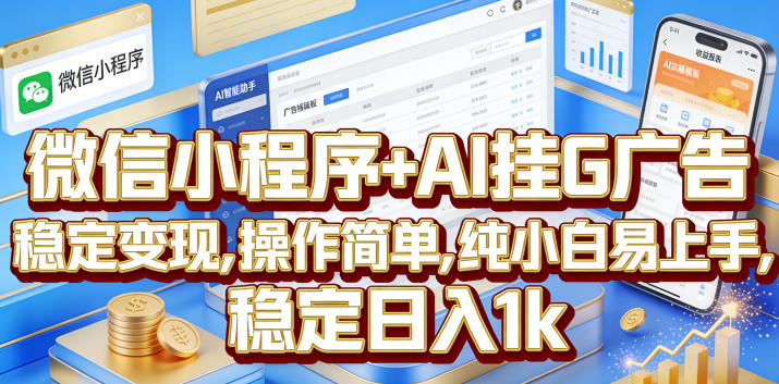微信小程序+AI挂G广告，稳定变现，操作简单，纯小白易上手，稳定日入1k【揭秘】-钱途社