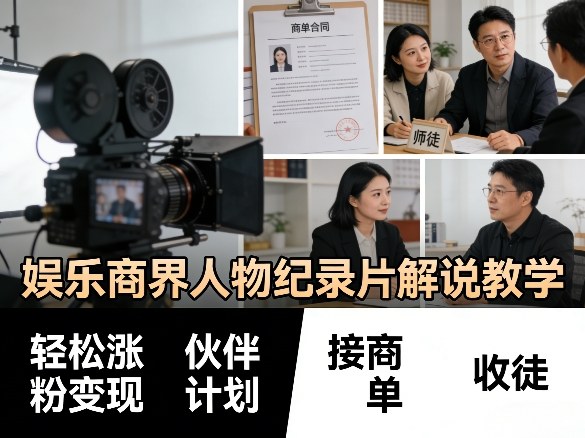 娱乐商界人物纪录片解说教学，轻松涨粉变现，伙伴计划，接商单，收徒等-钱途社