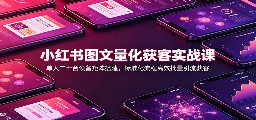 小红书图文量化获客实战课：单人二十台设备矩阵搭建，标准化流程高效批量引流获客-钱途社
