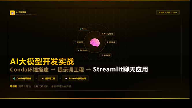 AI大模型开发实战：Conda环境搭建→提示词工程→Streamlit聊天应用，零基础到项目落地-钱途社