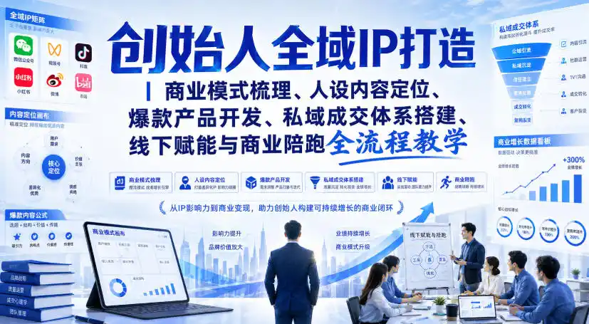 创始人全域IP打造｜商业模式梳理、人设内容定位、爆款产品开发、私域成交体系搭建、线下赋能与商业陪跑全流程教学-钱途社
