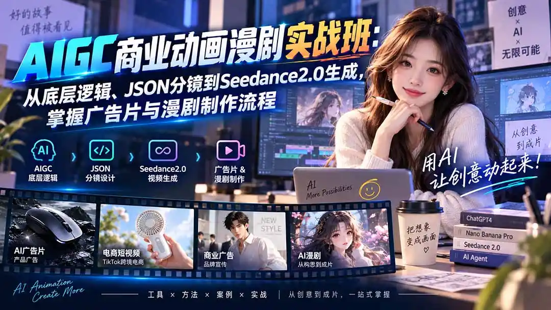 AIGC商业动画漫剧实战班-更新：从底层逻辑、JSON分镜到Seedance2.0生成，掌握广告片与漫剧制作流程-钱途社